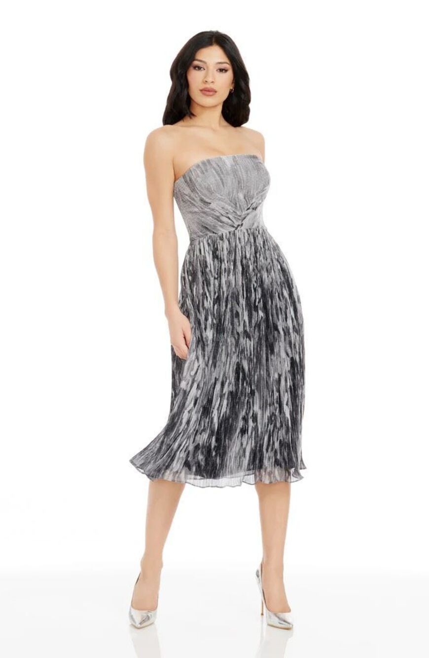 $249 Dress The Population Party Women Silver Nadine Strapless Dress Size Small